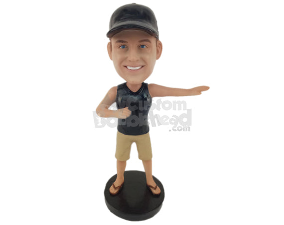 Cool Boy Wearing A Vest And Shorts With Sandals Personalized Bobblehead Cool Boy Wearing A Vest And Shorts With Sandals Personalized Bobblehead